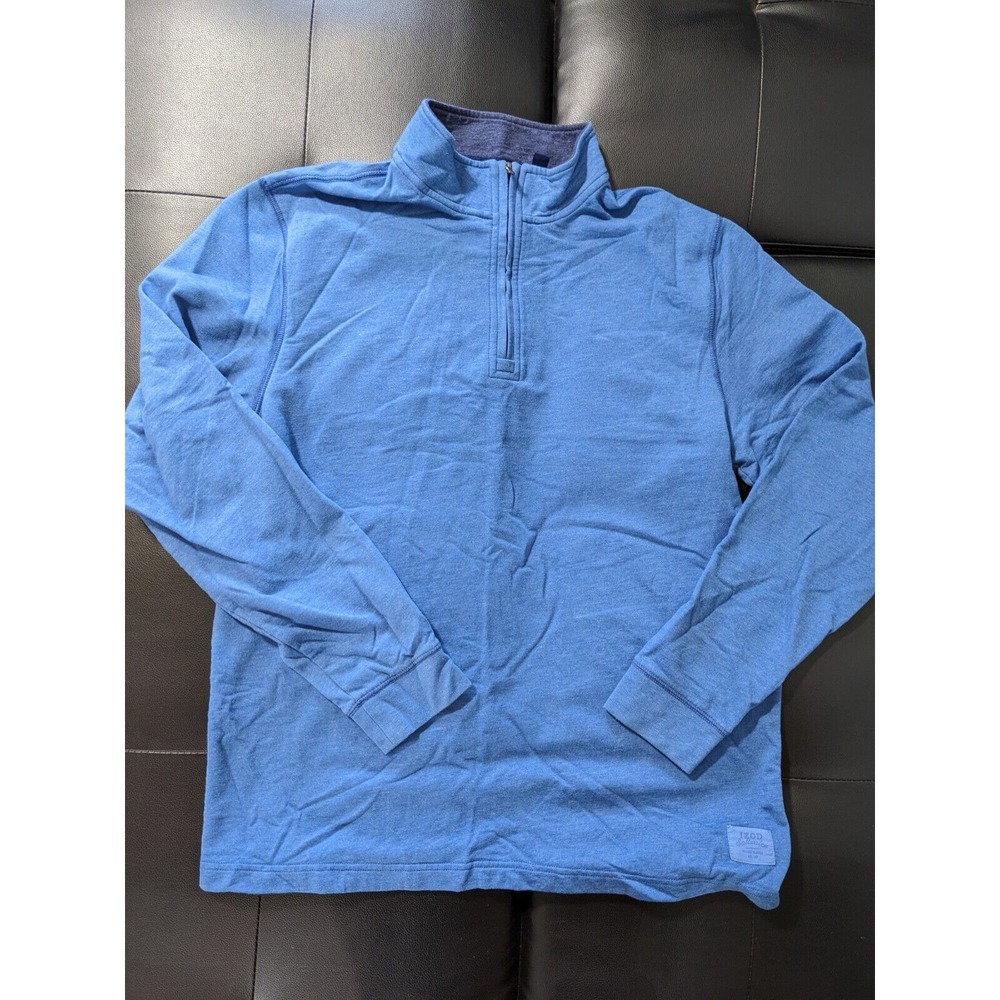 IZOD Men's Saltwater 1/4 Zip‎ Sweater Marled Blue Pullover Mens L